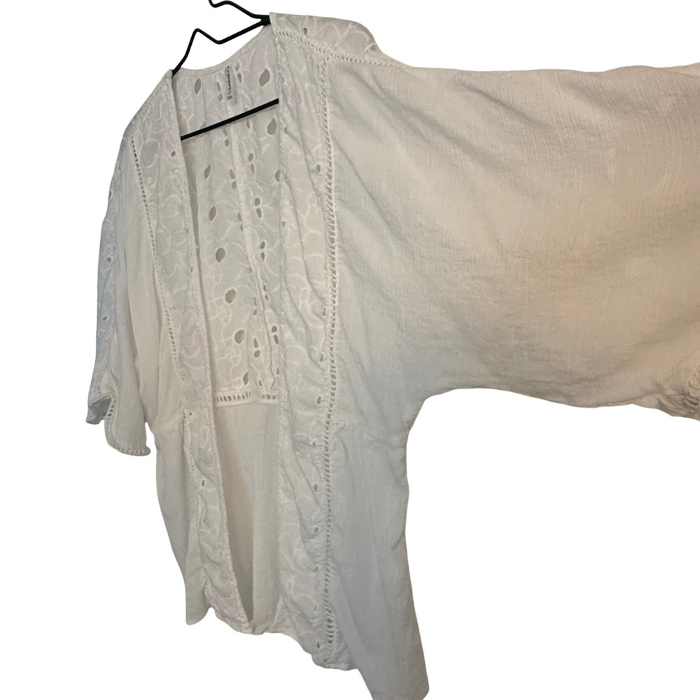 Passports Womens White Eyelet Lace Kimono Cardigan Boho Open Front Wrap Small - Picture 2 of 4